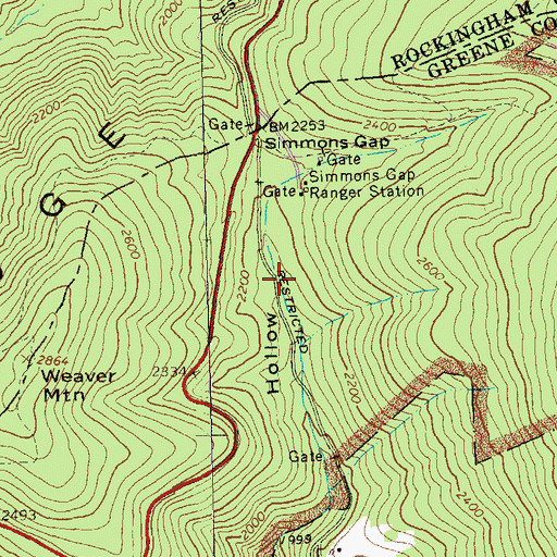 Topographic Map of Simmons Gap, VA