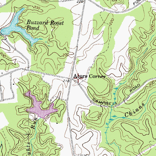 Topographic Map of Acors Corner, VA