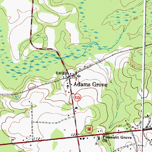 Topographic Map of Adams Grove, VA