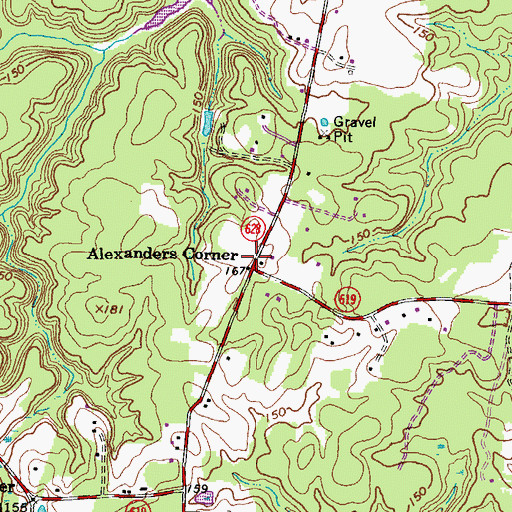 Topographic Map of Alexanders Corner, VA