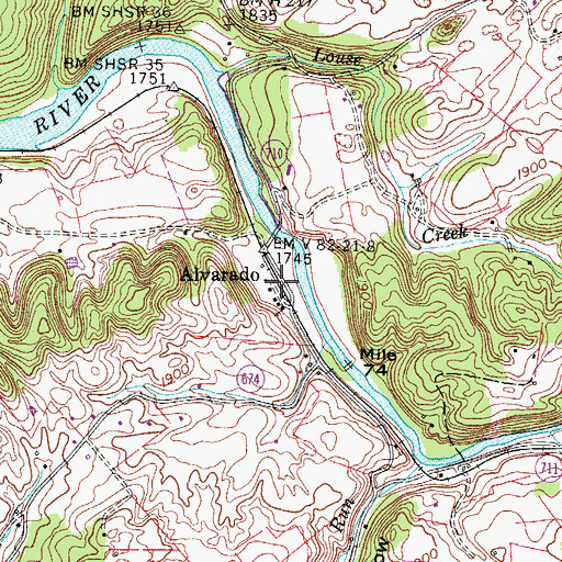 Topographic Map of Alvarado, VA