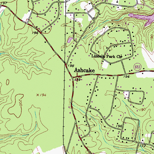 Topographic Map of Ashcake, VA