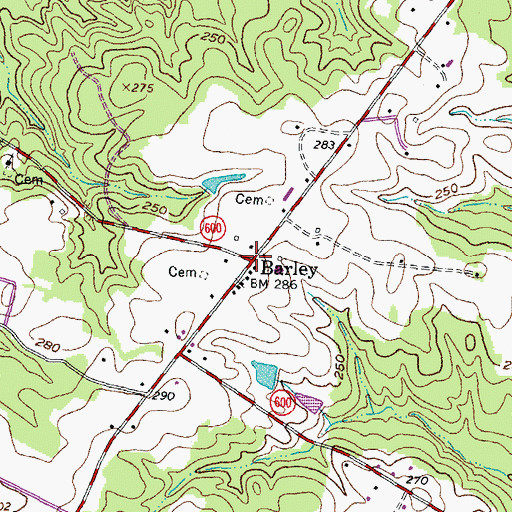 Topographic Map of Barley, VA