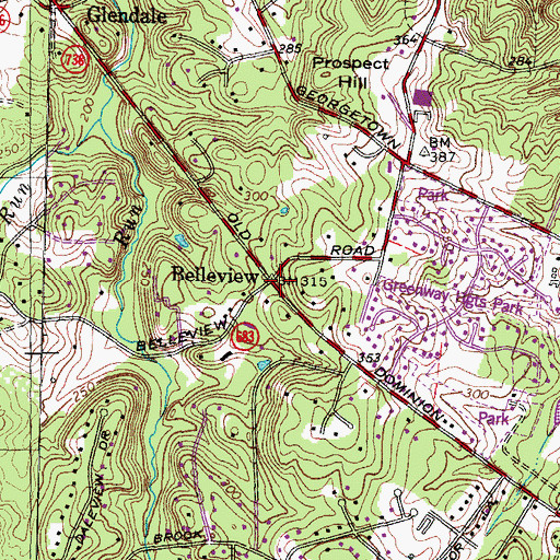 Topographic Map of Belleview, VA