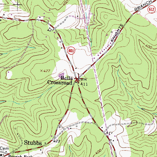 Topographic Map of Bells Crossroad, VA