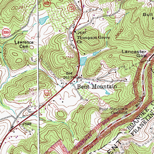 Topographic Map of Bent Mountain, VA