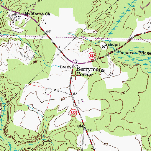 Topographic Map of Berrymans Corner, VA