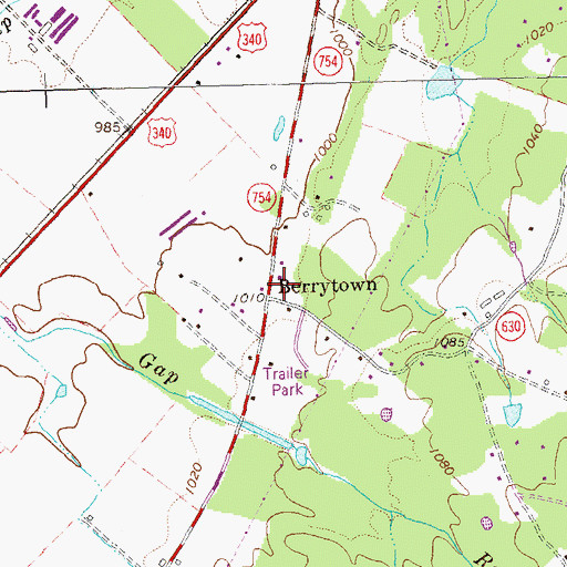 Topographic Map of Berrytown, VA