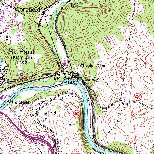 Topographic Map of Boody, VA