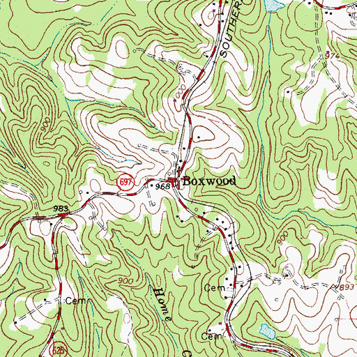 Topographic Map of Boxwood, VA