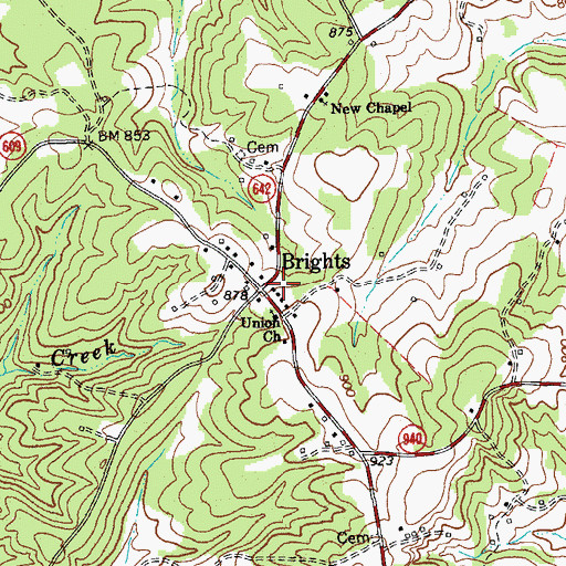 Topographic Map of Brights, VA