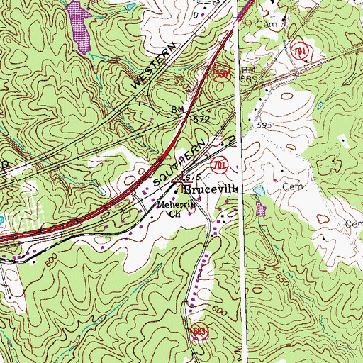 Topographic Map of Bruceville, VA