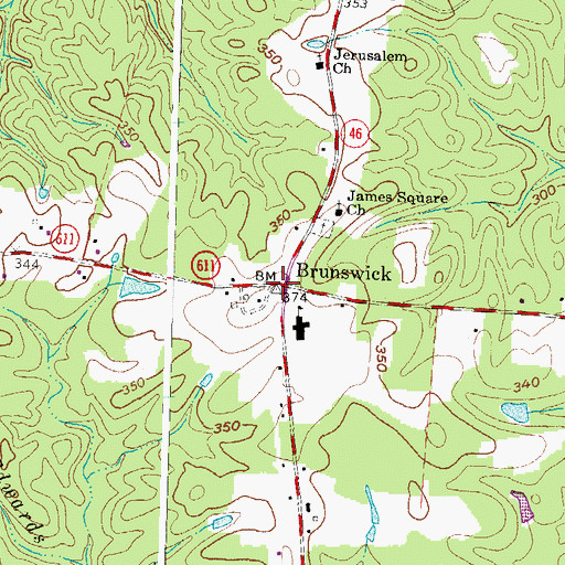 Topographic Map of Brunswick, VA