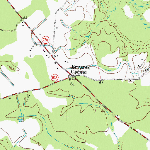 Topographic Map of Bryants Corner, VA