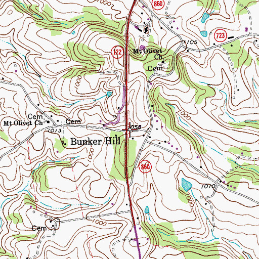 Topographic Map of Bunker Hill, VA