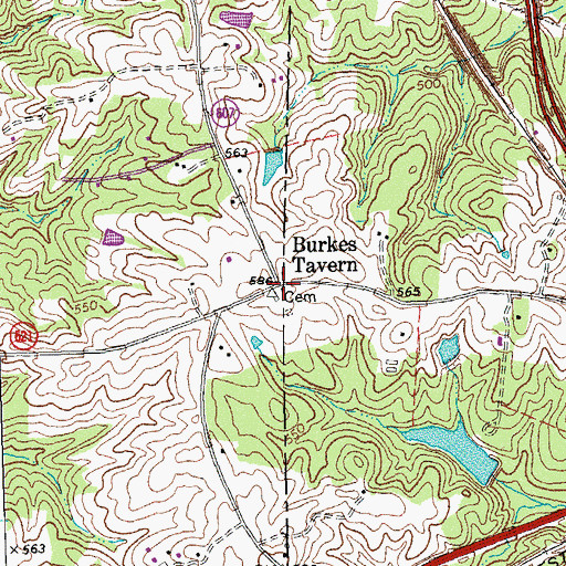 Topographic Map of Burkes Tavern, VA