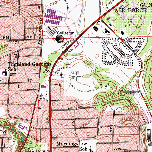 Topographic Map of Bonnie Crest Country Club, AL