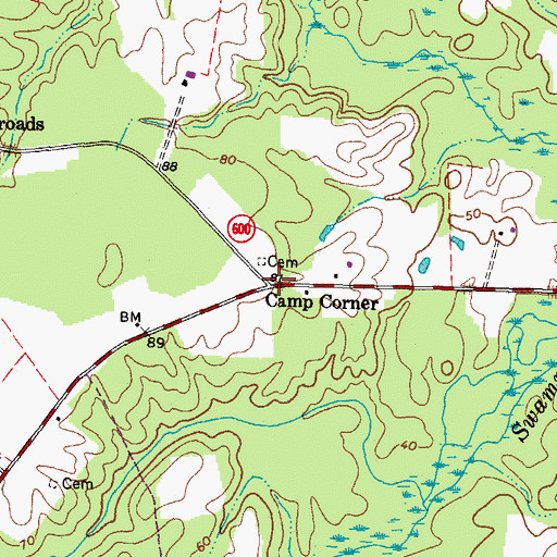 Topographic Map of Camp Corner, VA