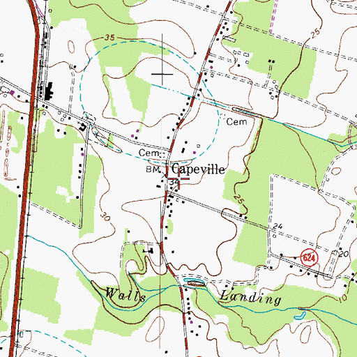 Topographic Map of Capeville, VA