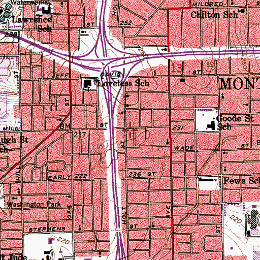 Topographic Map of Booker T Washington Community Center, AL