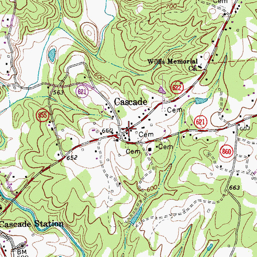 Topographic Map of Cascade, VA