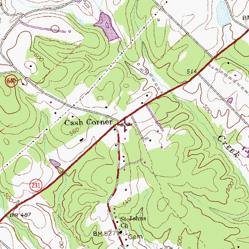 Topographic Map of Cash Corner, VA