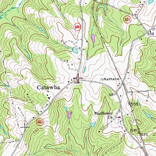 Topographic Map of Catawba, VA