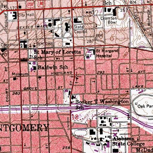 Topographic Map of Booker T Washington Junior High School, AL