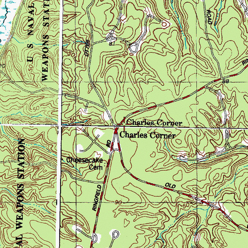 Topographic Map of Charles Corner, VA