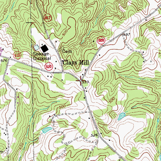 Topographic Map of Clays Mill, VA