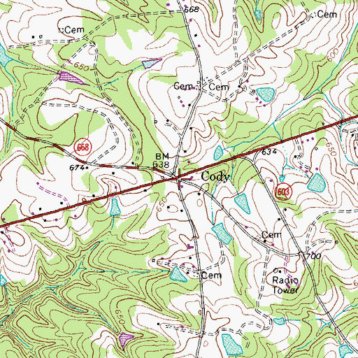 Topographic Map of Cody, VA