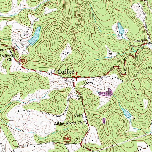 Topographic Map of Coffee, VA