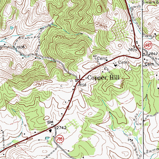 Topographic Map of Copper Hill, VA