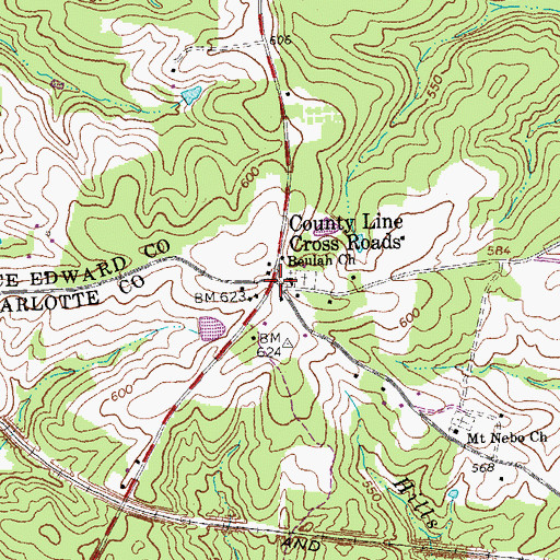 Topographic Map of County Line Cross Roads, VA