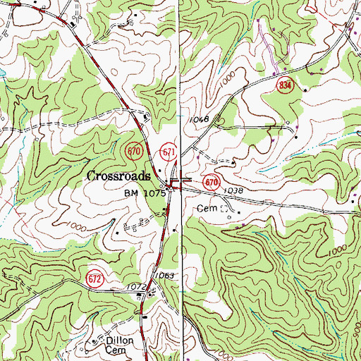 Topographic Map of Crossroads, VA
