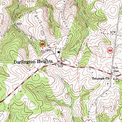 Topographic Map of Darlington Heights, VA