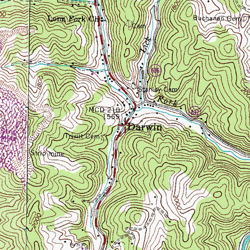 Topographic Map of Darwin, VA
