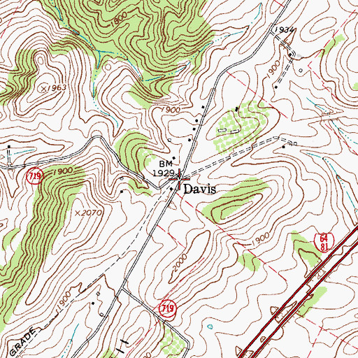 Topographic Map of Davis, VA