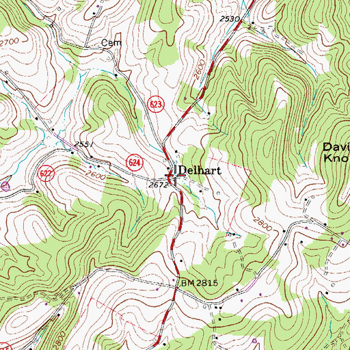 Topographic Map of Delhart, VA