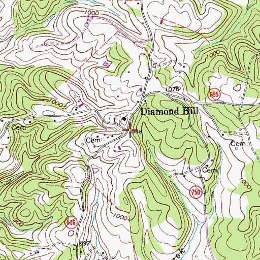 Topographic Map of Diamond Hill, VA