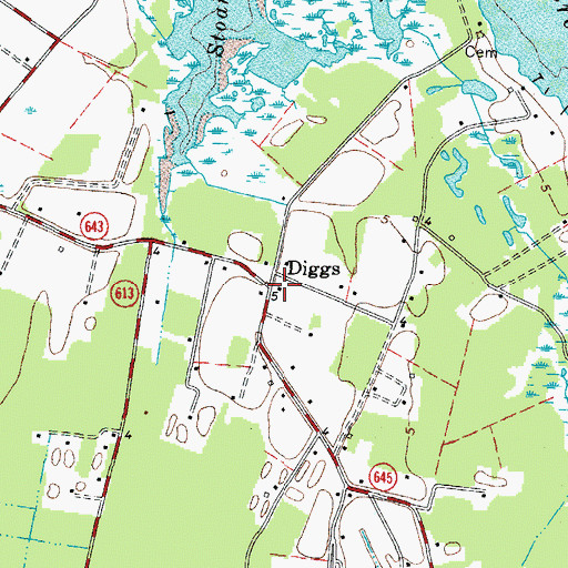 Topographic Map of Diggs, VA