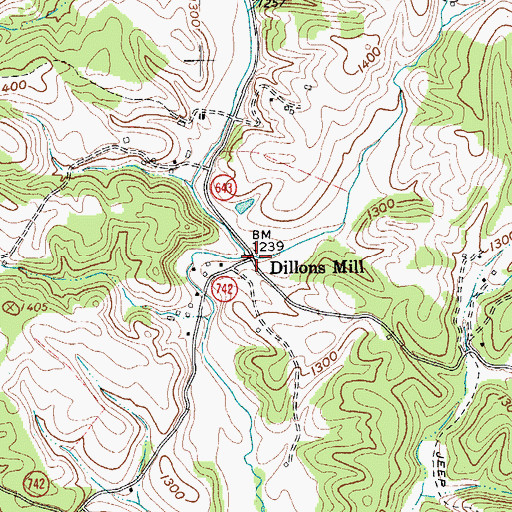 Topographic Map of Dillons Mill, VA