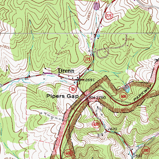 Topographic Map of Drenn, VA