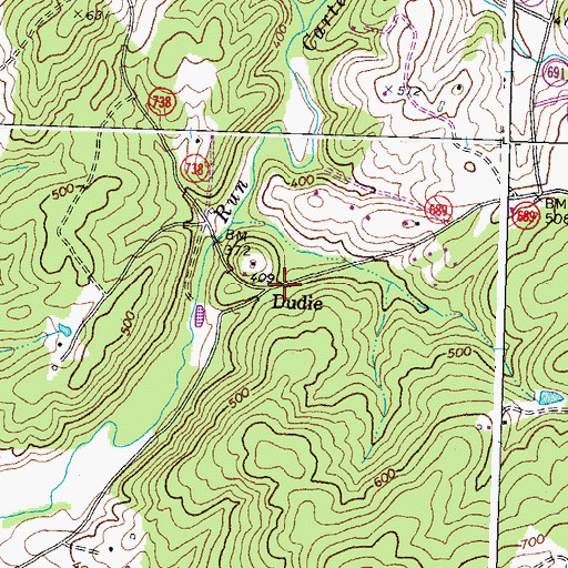 Topographic Map of Dudie, VA