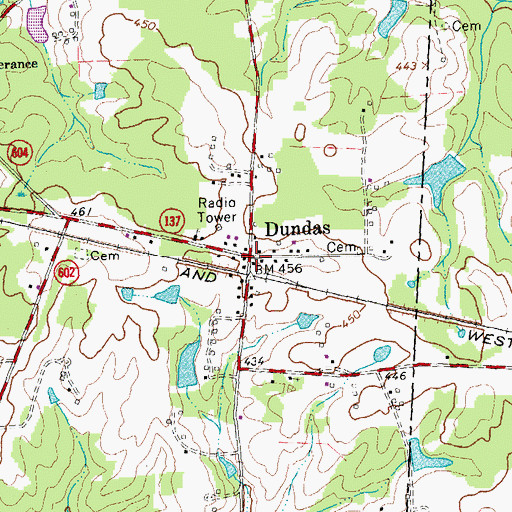 Topographic Map of Dundas, VA