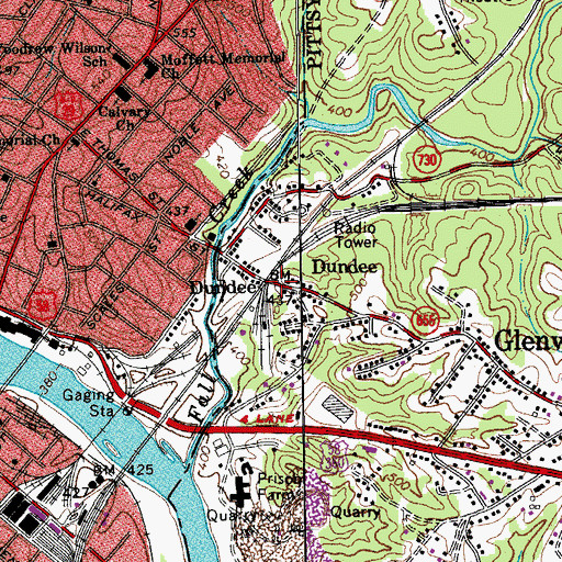 Topographic Map of Dundee, VA
