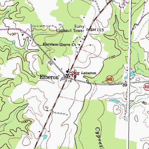 Topographic Map of Elberon, VA