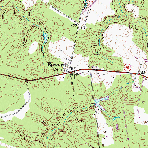 Topographic Map of Epworth, VA