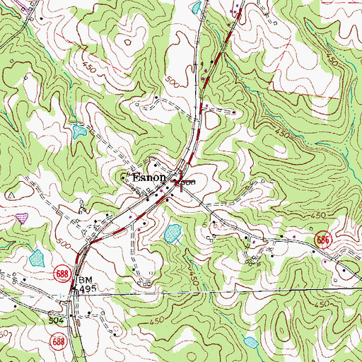 Topographic Map of Esnon, VA
