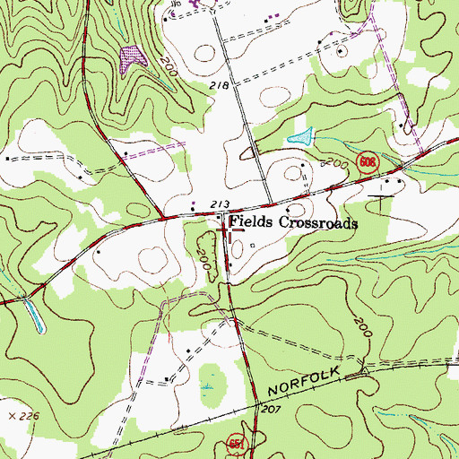 Topographic Map of Fields Crossroads, VA